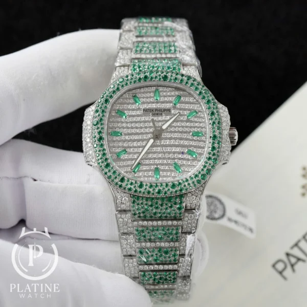 Patek Philippe Ladies Nautilus 7118/1453G-001 - Iced Out Moissanite - Green