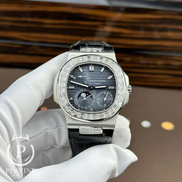 Patek Philippe Nautilus 5724G-001 - Blue Dial - Baguette Moissanite Full Functions Modified Max Options 40mm