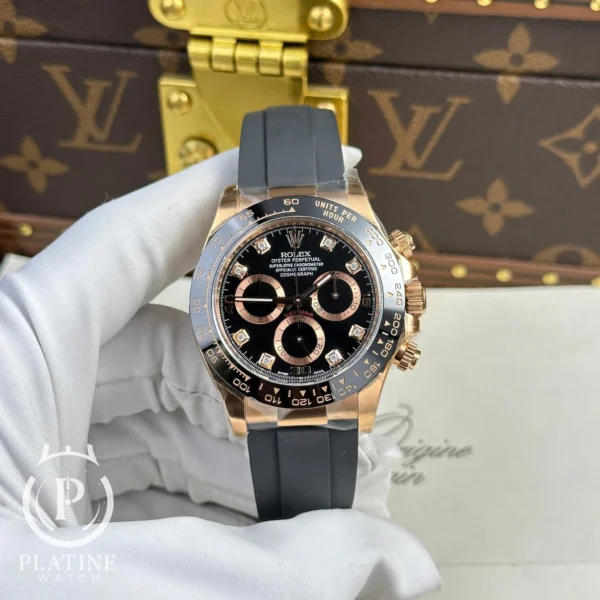 Rolex Daytona Replica 116515LN Rose Gold - Black Diamond Dial - Oysterflex 40mm