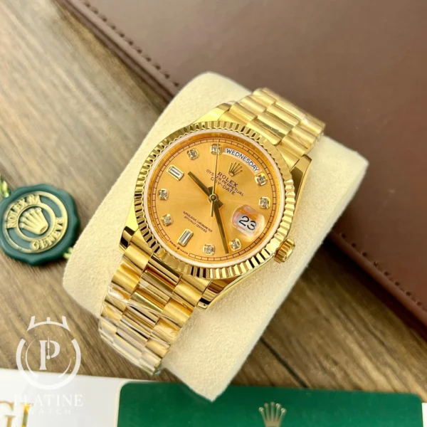 Rolex Day Date-128238-0008-Champagne Diamond Dial-18K Yellow Gold Wrapped-11-Replica