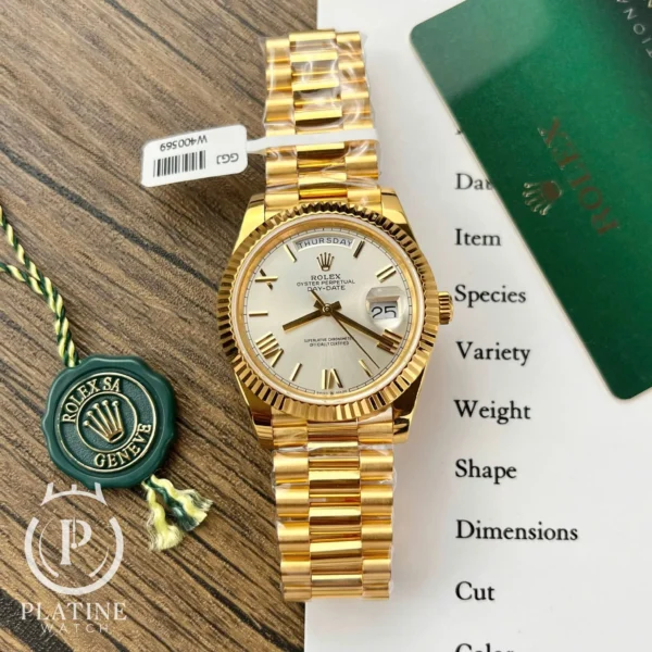 Rolex Day Date-228238-0002-Silver Roman Index Dial-18K Gold Wrapped Best Replica