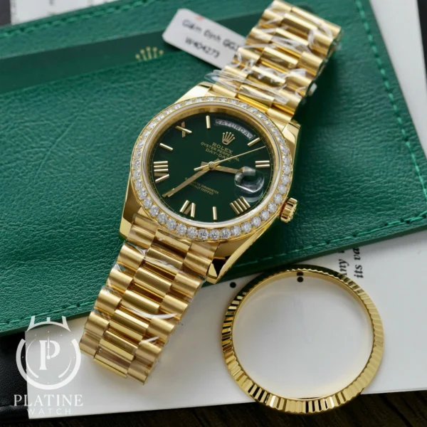 Rolex Day Date-228348Rbr Pastello Green Dial-18K Gold Wrapped Moissanite Bezel-11-Replica
