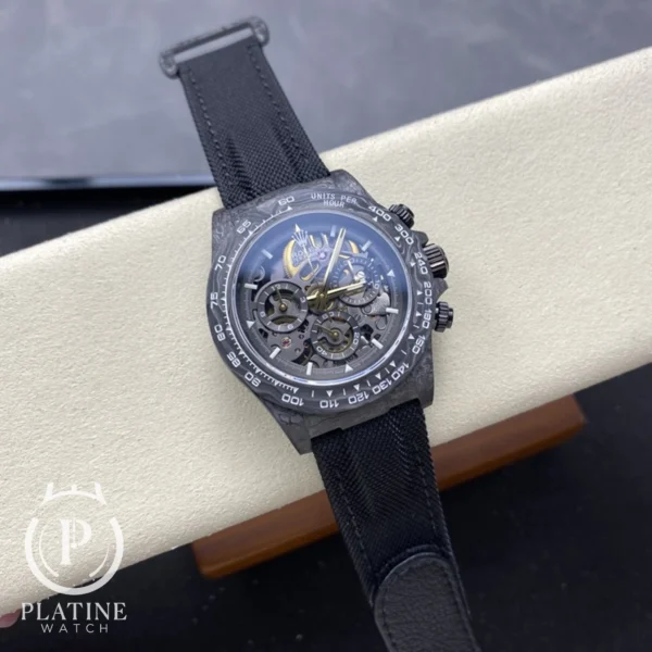 Rolex Daytona DIW Replica - Skeleton Dial - Black Carbon Fiber - Nylon Strap