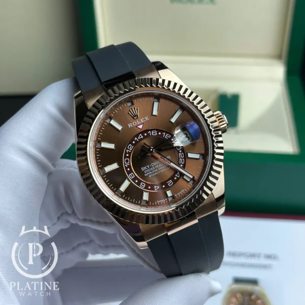 Rolex Sky Dweller-326934-Brown Dial-18K Gold Wrapped Rubber Strap Best Replica-42Mm