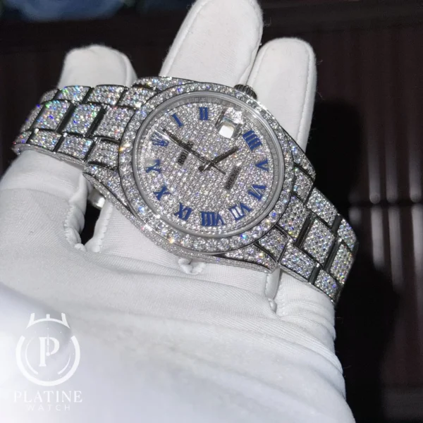 Rolex Datejust-41-Blue Roman Numerals Iced Out Moissanite Best Replica-41Mm