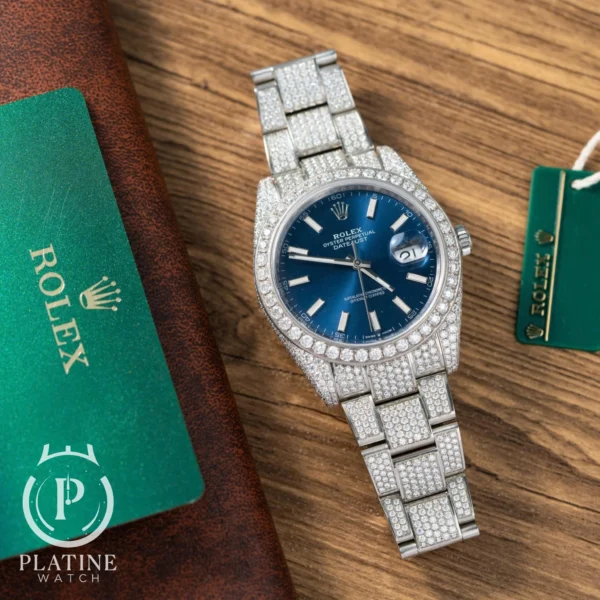 Rolex Datejust Blue Luminous Dial Iced Out Moissanite Best Replica-41Mm
